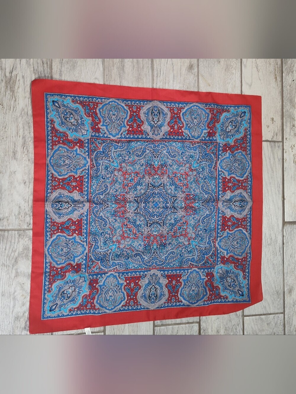 Vintage  Red and Blue Paisley Print Square Scarf